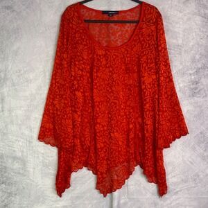 Whimsigoth Womens Red Lace Tunic Top Sz 24W 3X sheer Witchy Vamp dark romantic